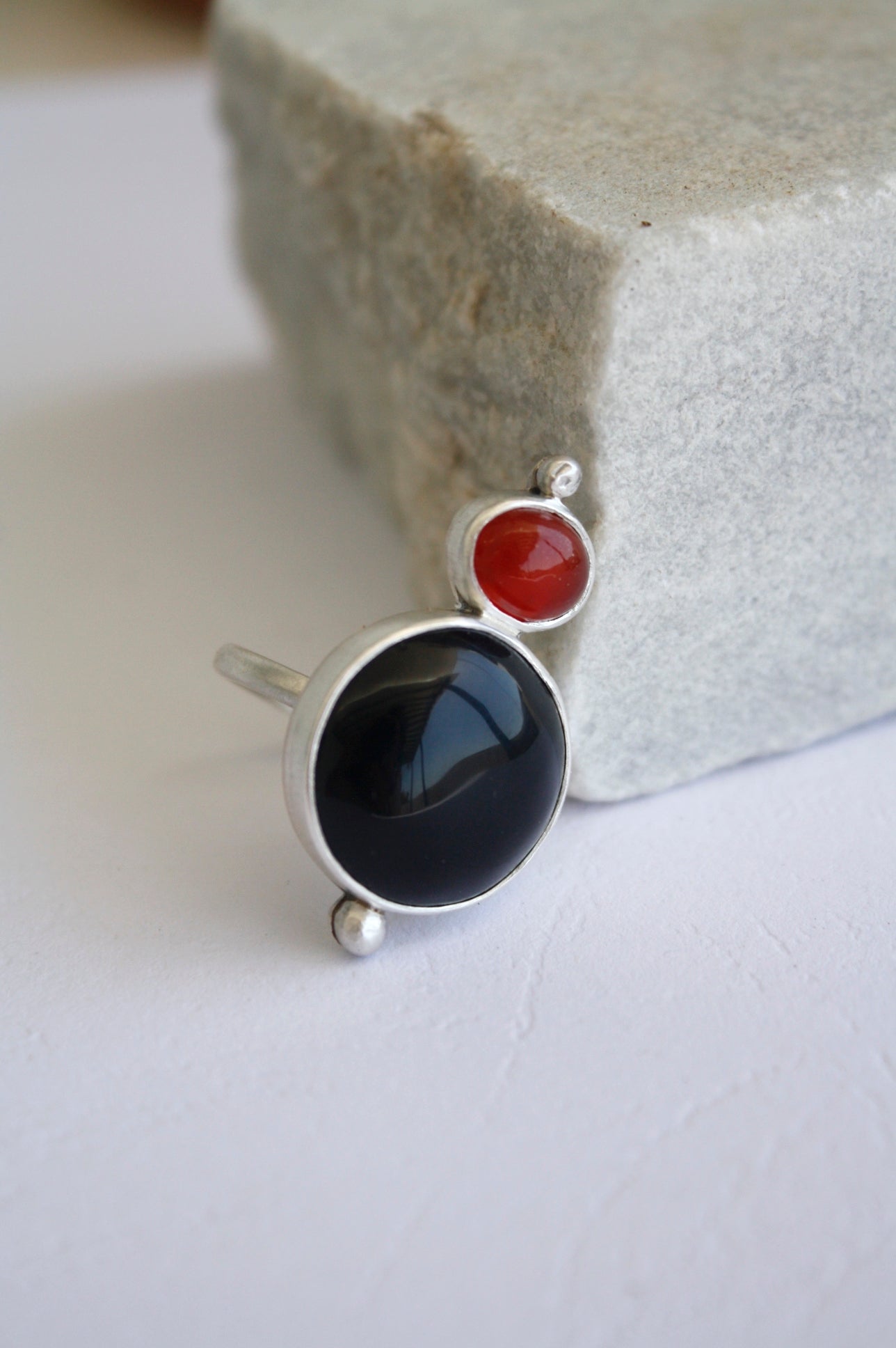 Obsidian & Carnelian Ring