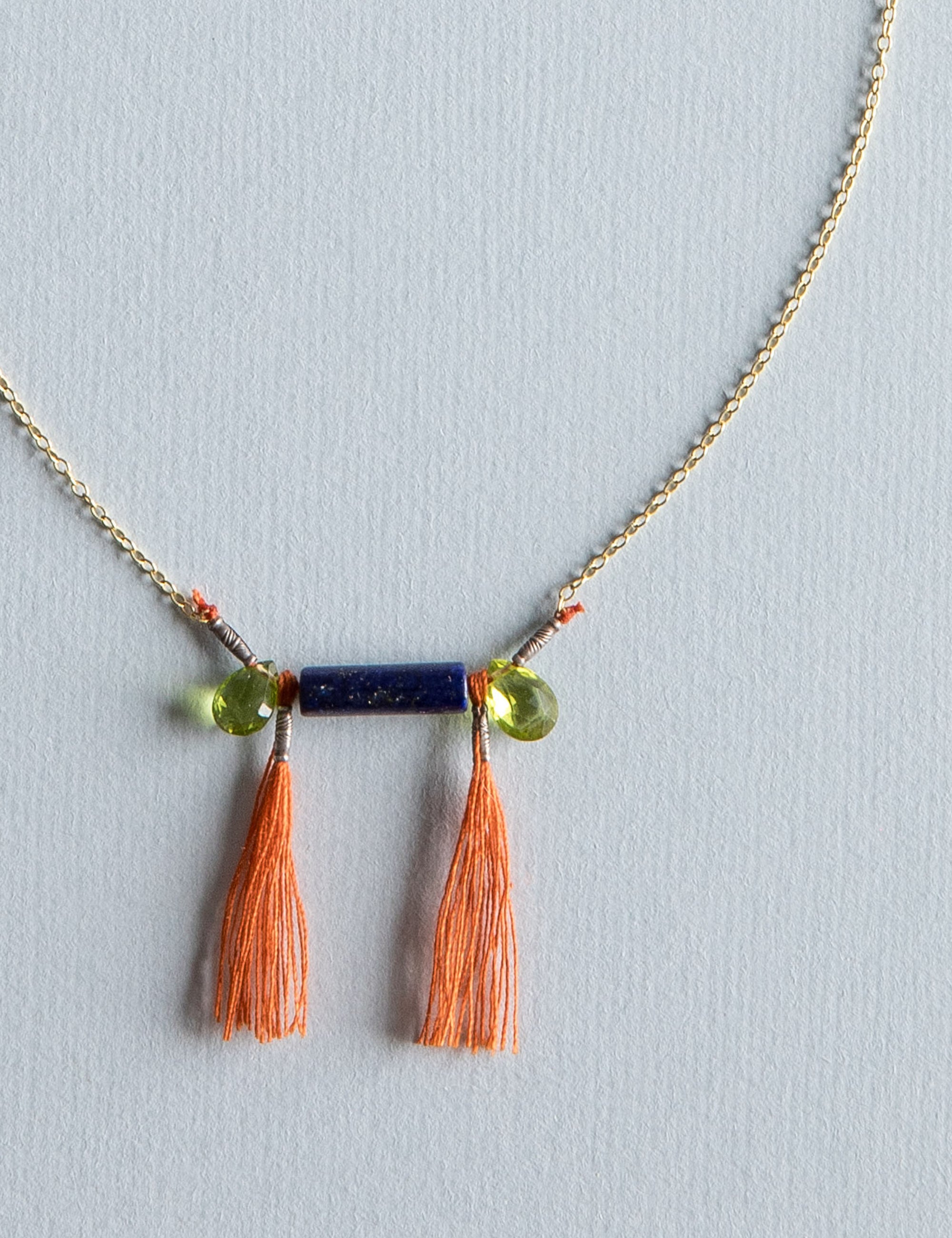 Lapis & peridot Tassle Necklace