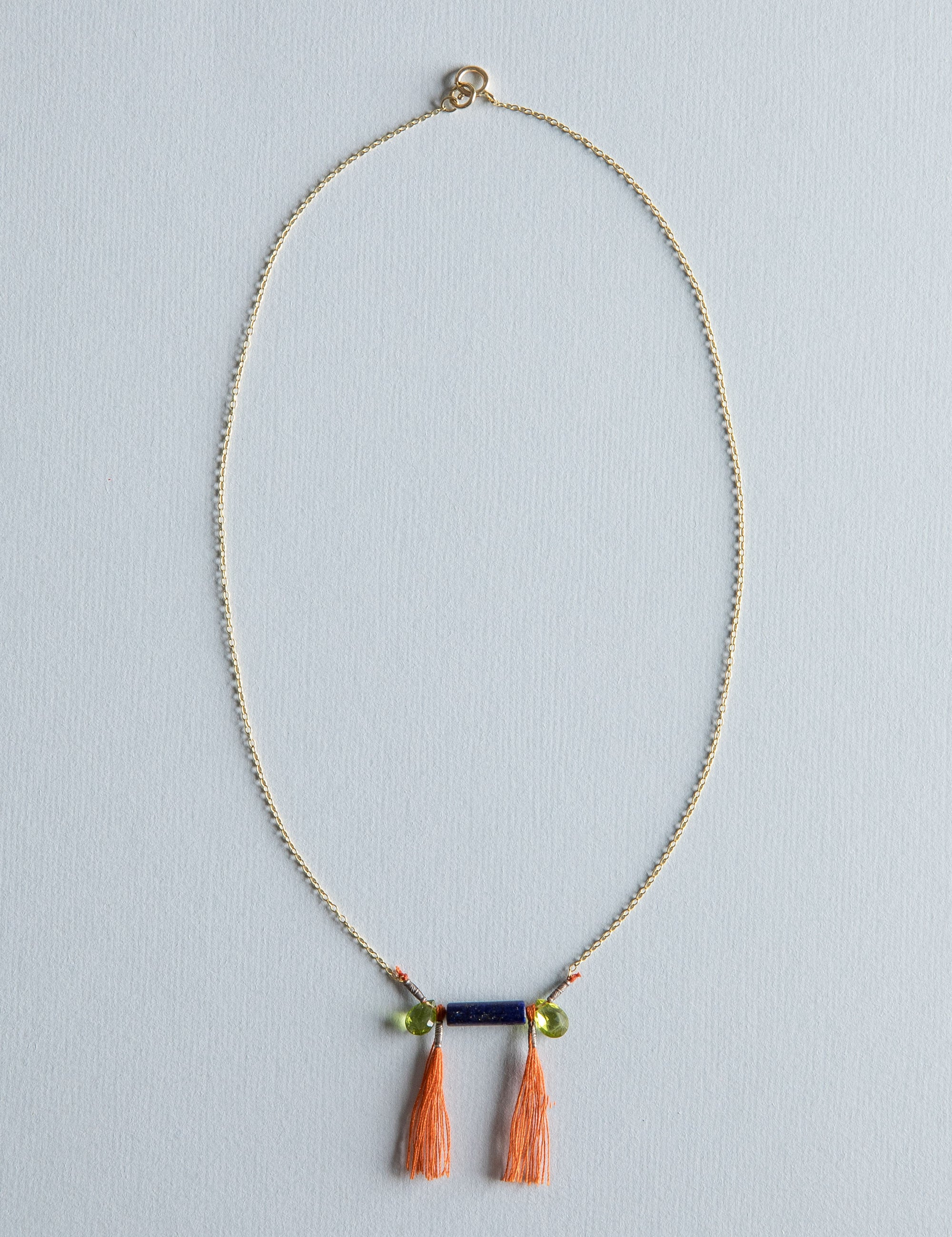 Lapis & peridot Tassle Necklace